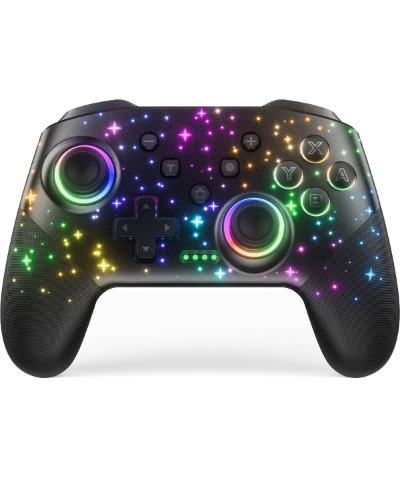 Wireless Controller, Compatible with Switch/Switch Lite/Switch OLED/WindowsOS/Android, Programmable 1000mAh Pro Controller with RGB LED Star Light One-Key Pairing Wake Up Turbo Motion Vibration