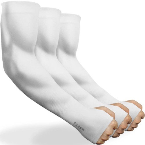 UV Protection Cooling Arm Sleeves for Men Women Youth, beister 6/3 Pairs Long Sunblock Protective Arm Covers for Cycling,Basketball,Running,Driving,Covering Tattoos - 3 Pairs White