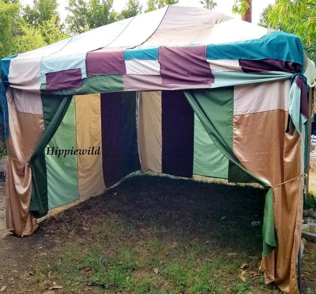 Renaissance vendor, 10x10 canopy cover, rustic patchwork tent, medieval vendor tent, custom canopy cover, made to order, earth colors