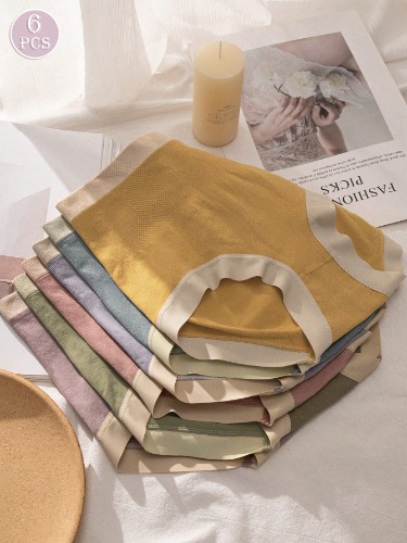 6 pièces Culottes de triangle sans couture pour femme à taille haute, couleurs assorties