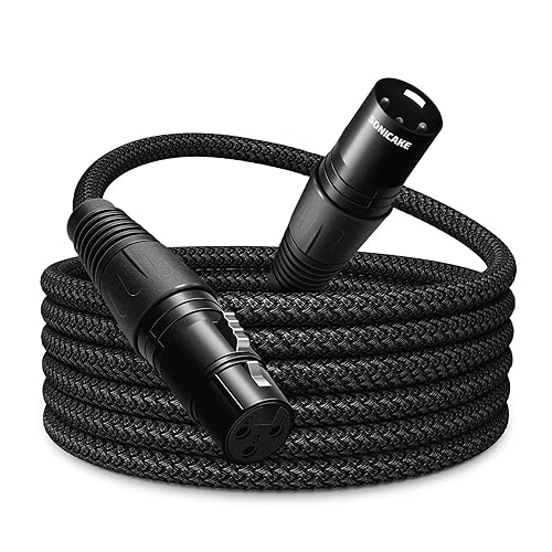 SONICAKE XLR Microphone Cable Male to Female 3 Pin Nylon Braided for Studio Recording and Live Production 6 Feet/2M, Black - 6 Feet