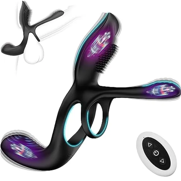 Vibrator for Couple, 3 in 1 Vibrating Cock Ring with 10 Modes, Men's Penis Vibrators, Perineum , G spot, Clitorals Stimulator for Women, Sex Novelties, Adult Sex Toys & Games Black
