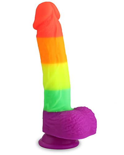 8.1 Inch Realistic Rainbow Dildo with Strong Suction Cap Base for Hands-Free Play, Ultra-Soft and Flexible Cock for G Spot Anal Play Adult Sex Toys for Women and Men and Couples (Rainbow) - Rainbow