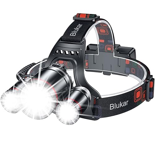 Blukar Headlamp Flashlight, 8000L Super Bright LED Rechargeable Headlight - 3 Lights 5 Modes,Zoomable,Spotlight&Floodlight Combination, IPX6 Waterproof, 20+Hrs Runtime for Running,Hiking,Camping etc. - Black