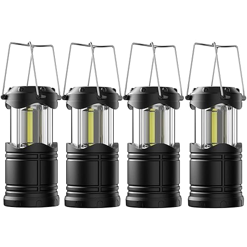 Lichamp LED Camping Lantern, 4 Pack Battery Powered Flashlight for Power Outages, Portable Collapsible Hanging Light Essential for Home, Outdoor, Emergency Lamp Survival Kit Gear for Hurricane, Black - Black