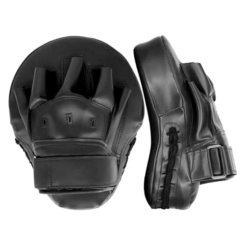 Valleycomfy Boxing Curved Focus Punching Mitts- Leatherette Training Hand Pads - Black