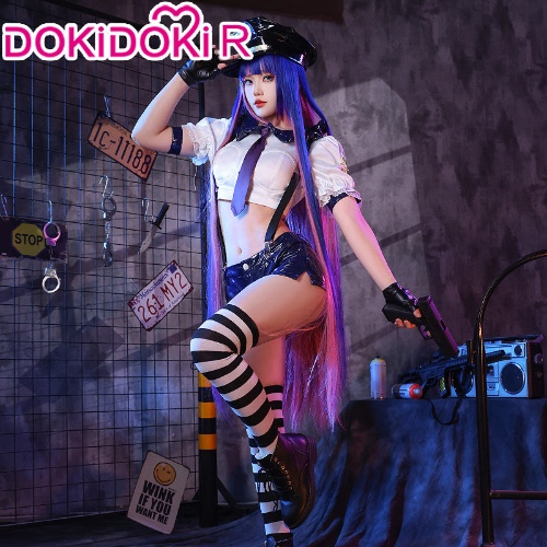 【 Ready For Ship】DokiDoki-R Anime Panty & Stocking with Garterbelt Cosplay Panty / Stocking Costume  Angel Police Uniform | Stocking-S