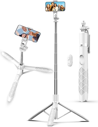 71" Cell Phone Selfie Stick Tripod, Smartphone Tripod Stand with Remote, Extendable Phone Tripod & Travel Tripod Compatible with iPhone 15/14/13 Pro Max Gopro Android DJI (White) - White