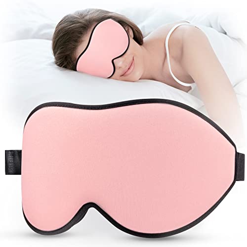 LitBear Sleep Masks for Women, Pink Eye Mask for Sleeping, Comfortable Night Sleeping Mask, Soft Contoured Eye Cover for Sleeping with Elastic Strap for Side Sleeper Men Flying Shift Worker - Pink