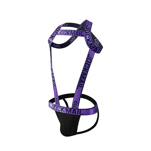 Mens Harness Sport Shoulder Strap with Mens Jock Strap Fitness One-piecs Mens Harness with Jockstrap Bodysuit - Large - Purple