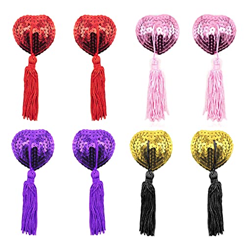 EQLEF Lencería Petal Petal Pasty, Adhesive Sequin Pasties with Tassels, Nipple Covers - 4