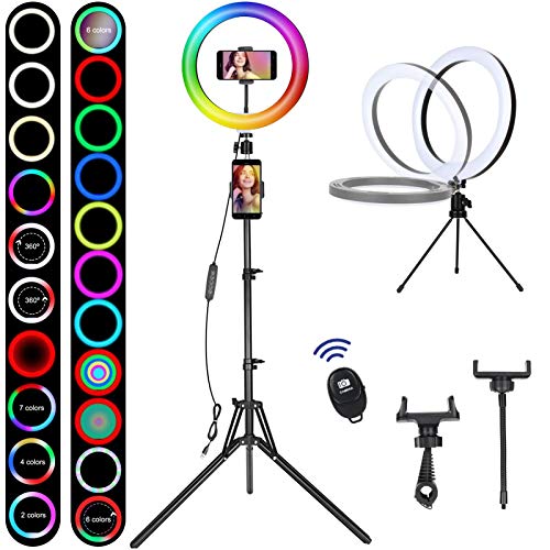 Railee Aro de Luz con Trípode, Anillo de Luz LED 10" LED Anillo de Luz con Trípode y Control Remoto Luz de Maquillaje 21 Modos 10 Brillos de Luz para TIKTok Maquillaje Youtube Instagram Vlog Vídeo - RL50