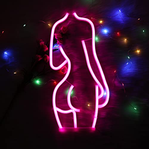 ENUOLI Lady Body Neon Sign Sexy Neon Sign USB/Funciona con pilas Girl Neon Sign Woman Neon Sign para Party Wall Decor Neon Light Sign Led Neon Light Neon Lamp for Friends Lovers Supply Regalos (Rosa) - Cuerpo rosa