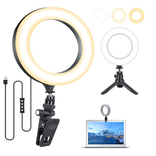 LED Ring Light 6.3'' with Tripod Stand & Clip for Live Streaming & YouTube Video, Shooting with 3 Light Modes & 12 Brightness Level, Dimmable Desk Makeup Ring Light for Photography, Laptop, etc