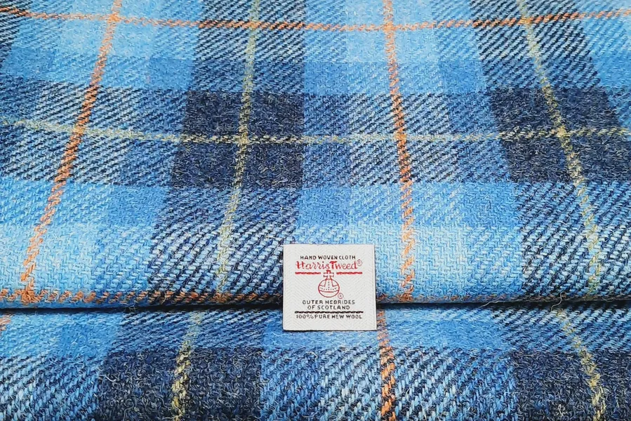 Harris Tweed Fabric Blue Tartan Wool Material Check Free Label Metre Yard Upholstery Grade 30,000 rubs