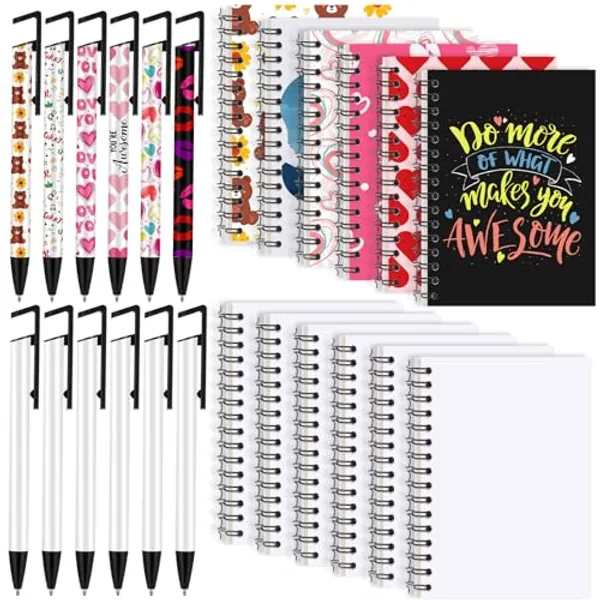 Spakon 24 Pcs Sublimation Pens and Journals Sets Blank Heat Transfer Line Spiral A6 Notebooks with Sublimation Pens Bulk for Classroom Back to School Office School Writing Supplies