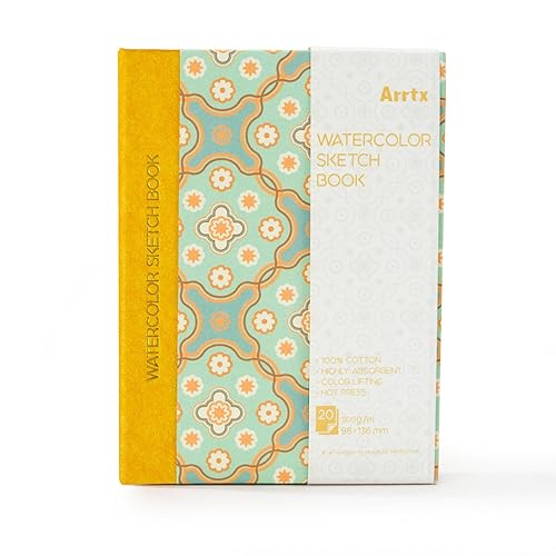 Arrtx Carnet de croquis aquarelle, 100 % coton sans acide, 63,5 kg/300 g/m², couverture rigide, 20 feuilles, 13,6 x 9,8 cm