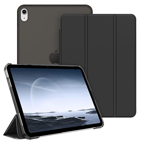 FINTIE Coque pour iPad 11ème Génération 11 Pouces 2025 (A16), iPad 10ème Génération 10.9 Pouces 2022 - Coque Arrière Rigide Transparente Givrée, Housse Fine Légère Etui Pliable, Noir - A-Noir