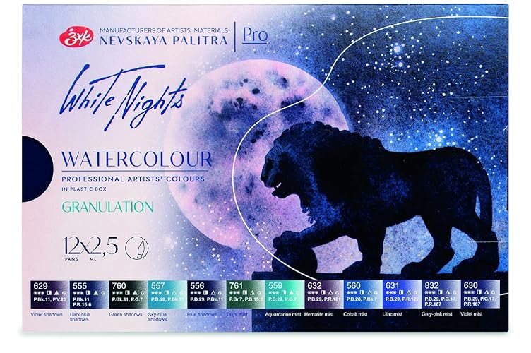 White Nights Coffret Aquarelles Granulation - Set de 12 godets Boite plastique palette