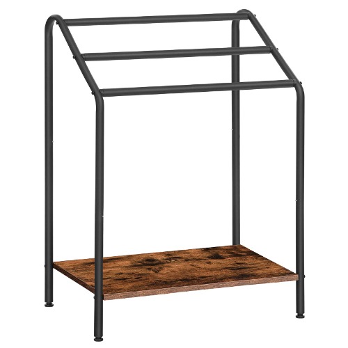 HOOBRO Freestanding Towel Rack Holder, 3 Tier Blanket Rack Stand with Shelf, Quilt Rack and Display Rack for Bathroom, Metal, Rustic Brown and Black BF63LB01 - 23.6"L x 14.2"W x 33.9"H