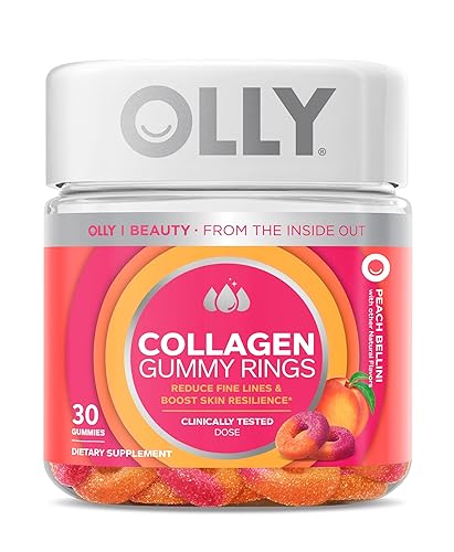 OLLY Collagen Gummy Rings, Supports Skin Elasticity and Firmness, 2.5g Collagen, Clinically-Tested, Peach, 15 Day Supply - 30 Count - Rings