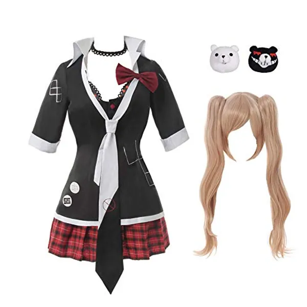 Nuoqi Junko Enoshima Cosplay Uniform Women's Anime School Girl Outfit Set Jacket Skirt Tie - Medium - Black + Pink