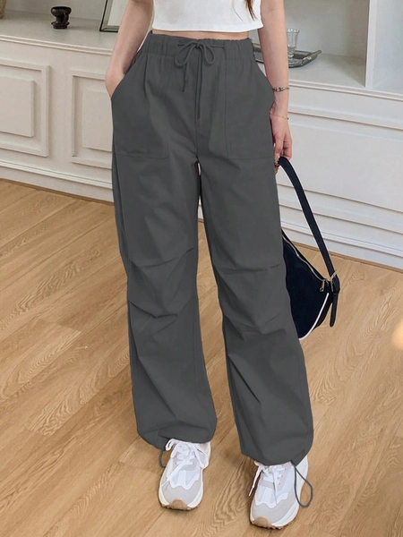 DAZY Solid Drawstring Waist Slant Pocket Pants