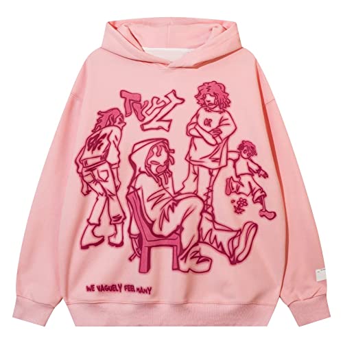 CosTribe Men's Y2K Oversized Casual Pullover Drawstring Hoodie Long Sleeve Solid Harajuku Sweatshirt Jacket Tops - X-Large - Pink