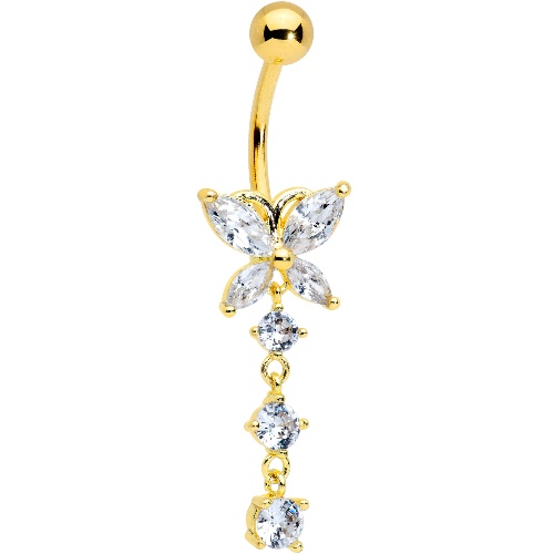 Clear CZ Gem Gold Tone Open Wing Butterfly Dangle Belly Ring | Default Title