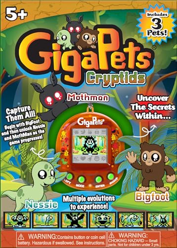 Giga Pets Virtual Pet for Kids Ages 5 and Up, 90s Throwback, Cryptids, Includes Three Pets, Mothman, Bigfoot and Nessie, Kids Learn to Take Care of a Pet - Cryptids