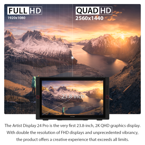 【Local Delivery】XPPen Artist 24 Pro Drawing Display 23.8 Inch Pen Display 2K QHD Drawing Monitor support USB-C to USB-C Connection ，with 2 Red Dial Wheels and 20 shortcut keys , with 8192 Battery-Free Stylus ,with Adjustable stand