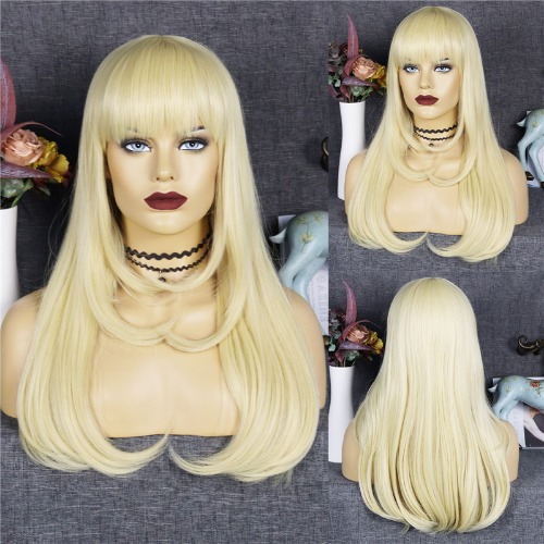 MSIWIGS-pelucas sintéticas largas y rectas con flequillo para mujer, pelo Natural para fiesta de Cosplay, fibra resistente al calor - AliExpress 