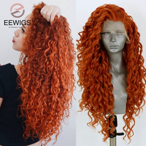 Ginger13x4 peluca sintética con malla frontal para mujer, resistente al calor, larga, roja, rosa, onda profunda, rizada, Drag Queen, Cosplay, pelucas diarias - AliExpress 