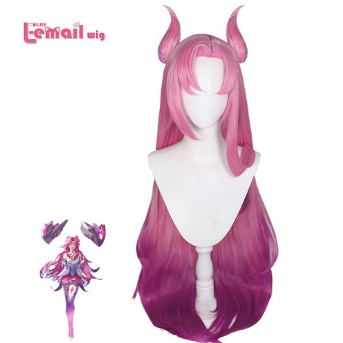 L-mail-Peluca de cabello sintético para mujer, cabellera de Cosplay de Kaisa, LOL Star Guardian, 100cm de largo, liso, Color mezclado, resistente al calor - AliExpress 