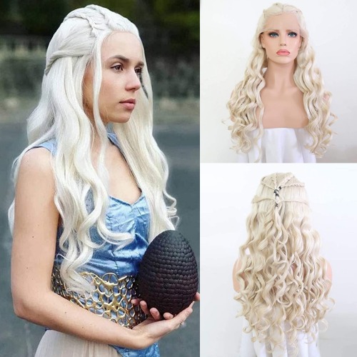 AIMEYA-peluca sintética con malla frontal para mujer, peluca de Cosplay Daenerys Cersei, fiesta de disfraces de Halloween - AliExpress 