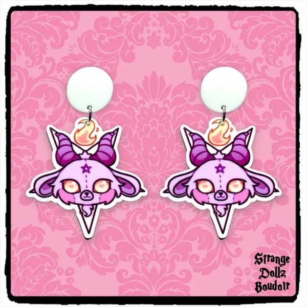 PRE-ORDER - Pastel Goth Baphomet earrings, 925 sterling silver, Pastel Goth, Strange Dollz Boudoir