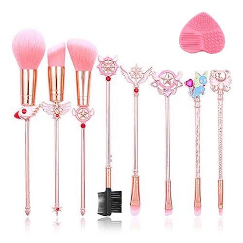 Makeup Brushes 9 PCs Sailor Moon Golden Magic Girl Makeup Brushes Set Premium Synthetic Foundation Brush Blending Face Powder Blush Concealers Eye Shadows Make Up Brushes Kit - sakura