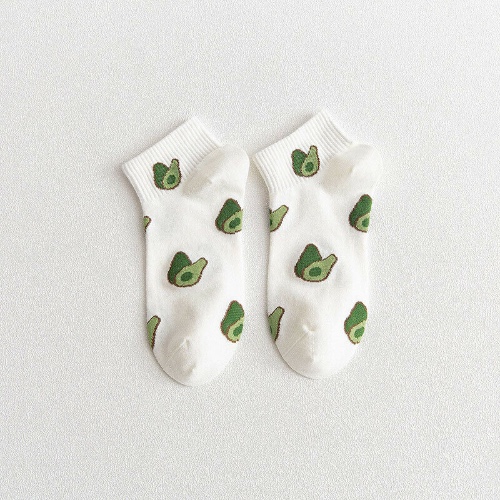 Avocado Patterned Short Ankle Socks (Adult Medium) - White / Adult Medium / Unisex