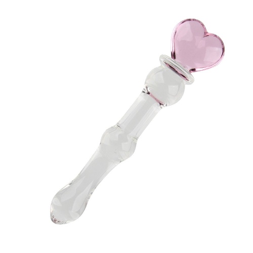 Beauty7 Crystal Glass 8 inch Heart Shaped Handle Pleasure Wand Dildo Penis Anal Plug G-Spot Stimulator Sex Toy