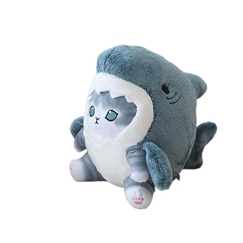 Shark Cat Plush Toy, Cute Fried Shrimp Shark Stuffed Animals Doll, Kawaii Shark Cat Plush Pillow Toy Birthday for Kids Boys Girls (12inch, Blue Grey) - 8inch - Blue Grey
