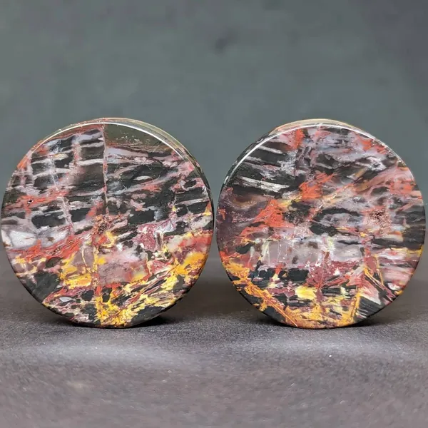 38mm ( 1-1/2 Inch) Concave Pilbara Picasso Picture Jasper Stone Plugs.