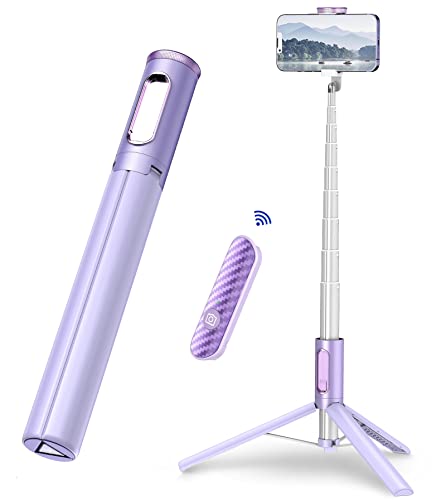 TONEOF Selfie Stick, 60 Inch All-in-1 Stand with Integrated Wireless Remote, Lightweight and Portable, for 4-7 Inch iPhone and Android（Purple） - Purple Silver
