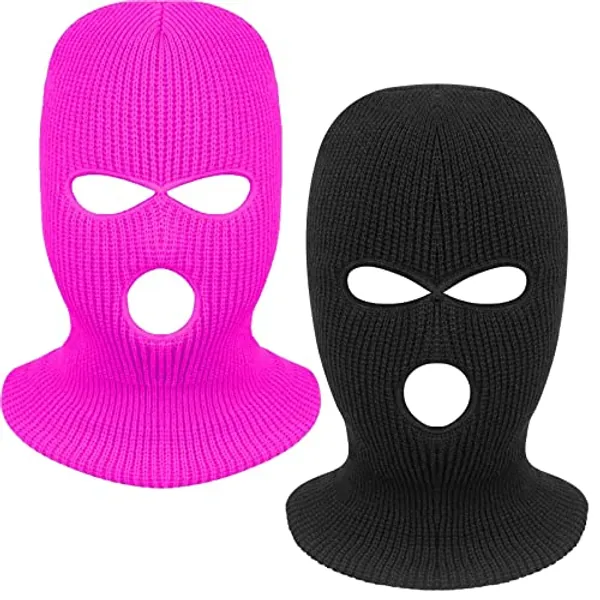 Fvviia 2 Pieces 3 Hole Knitted Face Cover Double Thermal Windproof Winter Ski Mask for Outdoor Sports