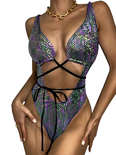 Snakeskin Print Swimsuit - Shiny Metallic Gold - Medium