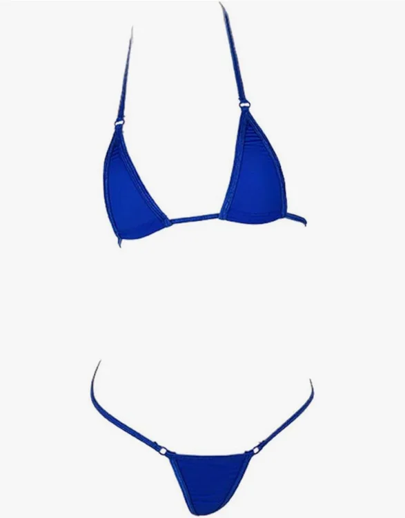 LinvMe Women's Extreme Sexy Hot Silk Micro Bikinis Set Mini Thong Swimwear - One Size - Royal Blue