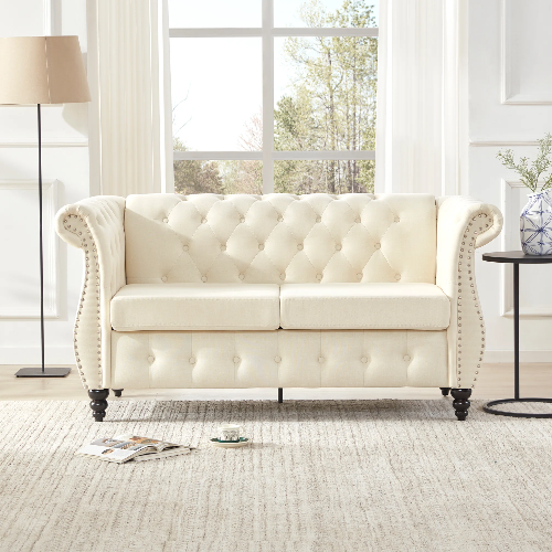 Linen Rolled Arm Chesterfield Loveseat