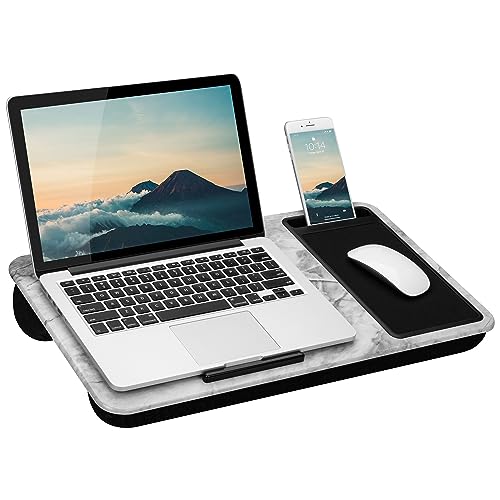 Home Office Lap Desk with Device Ledge, Mouse Pad, and Phone Holder - White Marble - Fits Up To 15.6 Inch Laptops - Style No. 91501 - White Marble - Home Office
