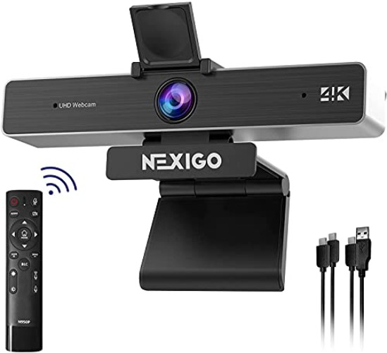 Zoom Certified, NexiGo N950P 4K Zoomable Webcam with Remote Control, Sony_Starvis Sensor, 5X Digital Zoom, Pro Web Camera with Dual Stereo Mics, for Zoom Skype Teams Twitch - Webcam 4K