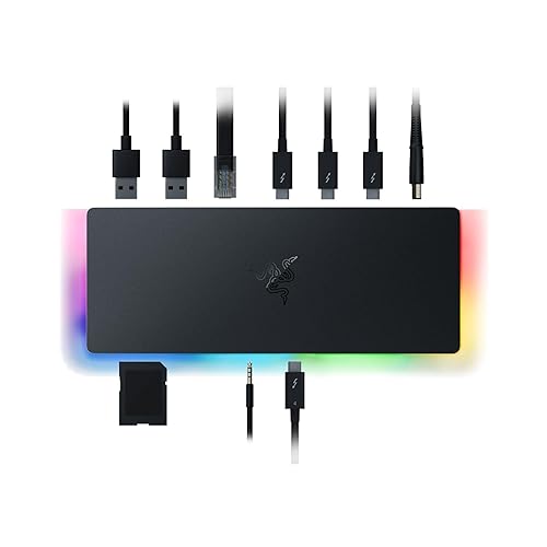Razer Thunderbolt 4 Dock: 10 Ports in 1 - Dual 4K or Single 8K Video Output - USB A and C Hub, 2.5 GbE Thunderbolt 3, Mac, and PC Compatible - Thunderbolt 4 Certified - Passthrough Charging - Chroma - Classic Black with RGB Lighting