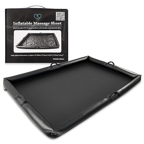 Inflatable Massage Sheet with Handles | Black Durable PVC Waterproof Sheet with Inflatable Sides | 80.7in x 61.4in x 4.7in | Nuru Massage Therapy Sheets - With Handles